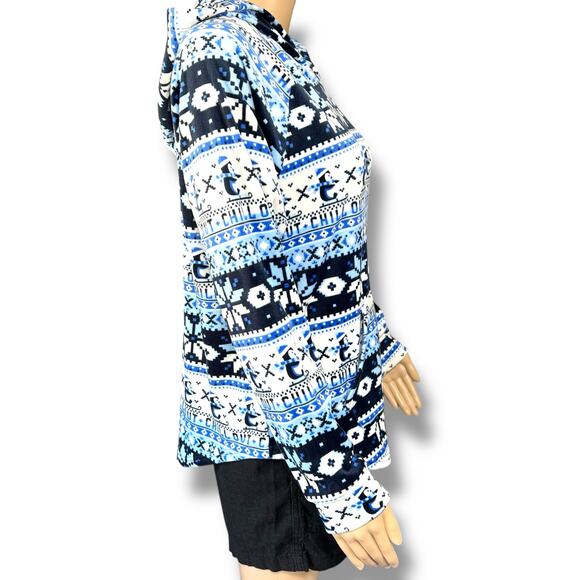 No Boundaries Womens Fleece Hoodie Hooded Sweatshirt Winter Theme Blue Large - Picture 2 of 9